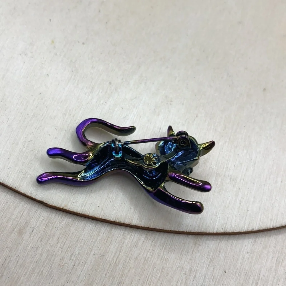 Vintage Oil Spill Gloss Enamel Siamese Cat Brooch - Picture 4 of 5